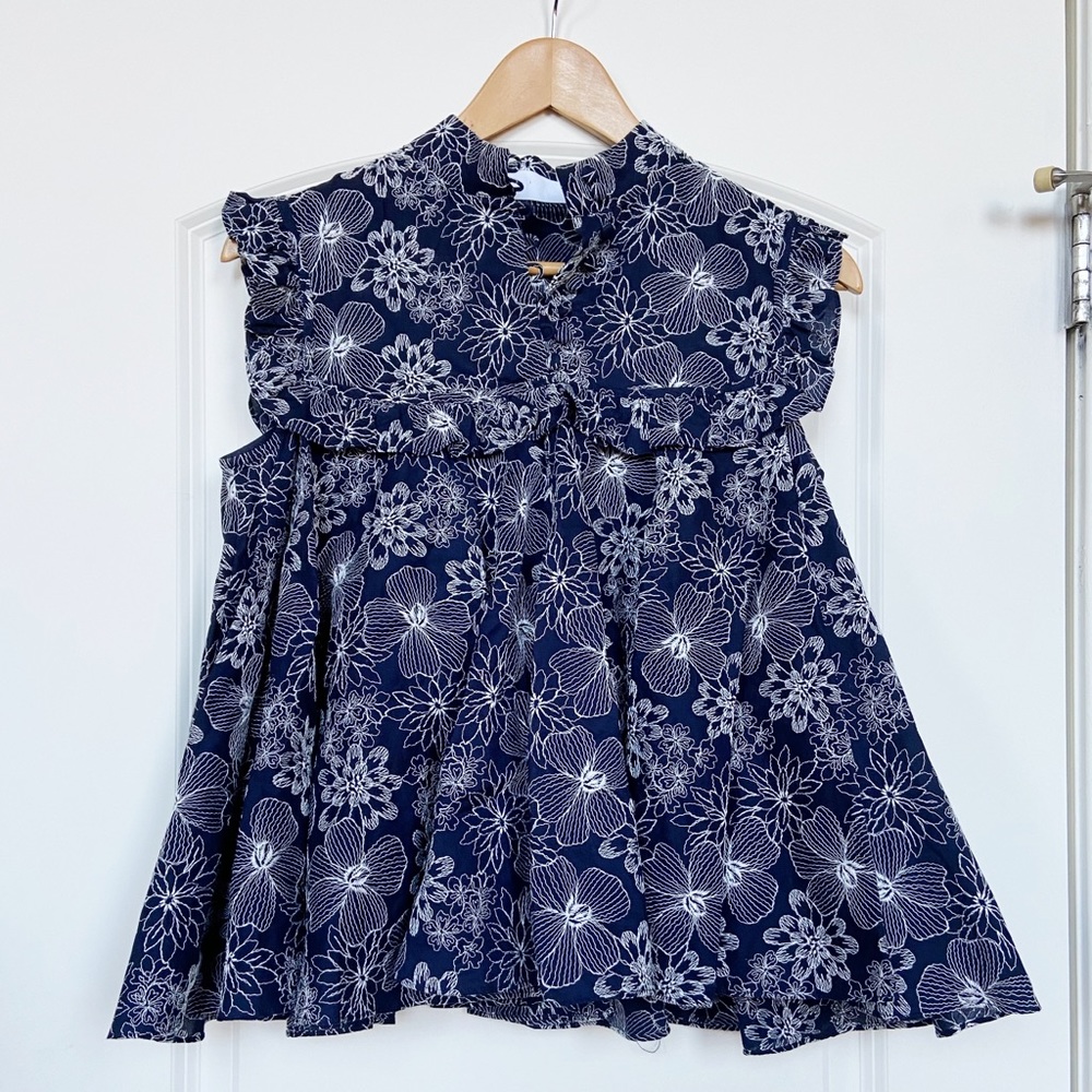 Co Embroidered Babydoll Bib Blouse